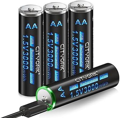 Фото Перезаряжаемый литийионный аккумулятор CITYORK AA USB Type-C 1,5В AA 3000 mAh CITYORK