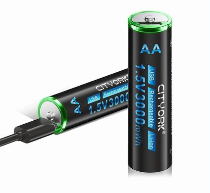 Фото Перезаряжаемый литийионный аккумулятор CITYORK AA USB Type-C 1,5В AA 3000 mAh CITYORK