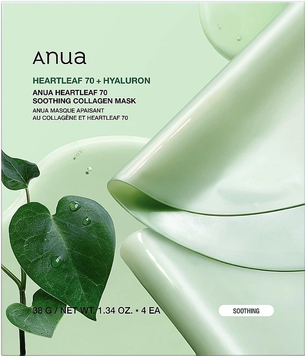 Успокаивающая коллагеновая маска Anua Heartleaf 70 + Hyaluron Soothing Collagen Mask 38 г &times; 4 шт