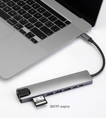 Фото Багатопортовий перехідник USB Type-C перехідник Хаб RJ45 LAN 62891