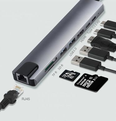 Фото Багатопортовий перехідник USB Type-C перехідник Хаб RJ45 LAN 62891