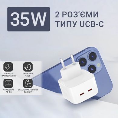 Фото Блок живлення 35W Dual USB-C Port Compact Power Adapte 892727