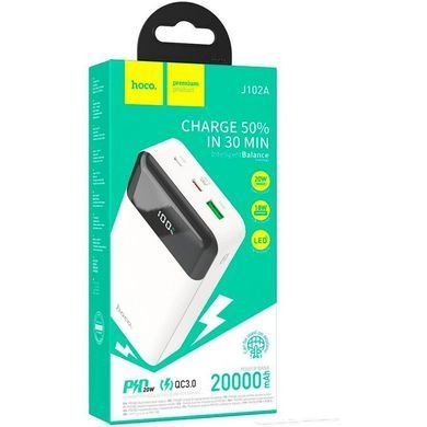Фото Зовнішній акумулятор Hoco J102A Cool Figure Power Bank 20000 mAh PD 20W QC 3.0 з LED-дисплеєм білий J102A  Білий