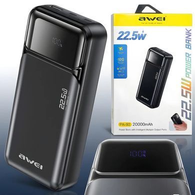 Фото Повербанк 20000 мАч с быстрой зарядкой 22.5W и дисплеем AWEI PA-92 Power Bank PA-92