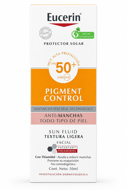 Фото Солнцезащитный флюид для лица Eucerin Sun Pigment Control SPF 50+ с Thiamidol 50 мл ANTI-MANCHAS TODO TIPO DE PIEL