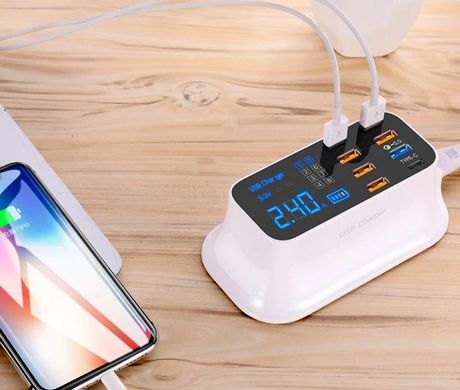 Фото Мережевий зарядний пристрій Quick Charge 3.0 Wisdom YC-CDA19Q 8 портів ( 6xUSB 2.0/1xUSB 3.0/1xType-C ) YC-CDA19Q