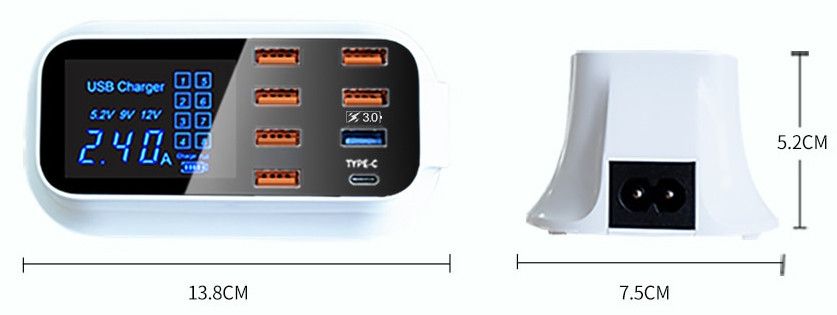 Фото Сетевое зарядное устройство Quick Charge 3.0 Wisdom YC-CDA19Q 8 портов ( 6xUSB 2.0/1xUSB 3.0/1xType-C ) YC-CDA19Q